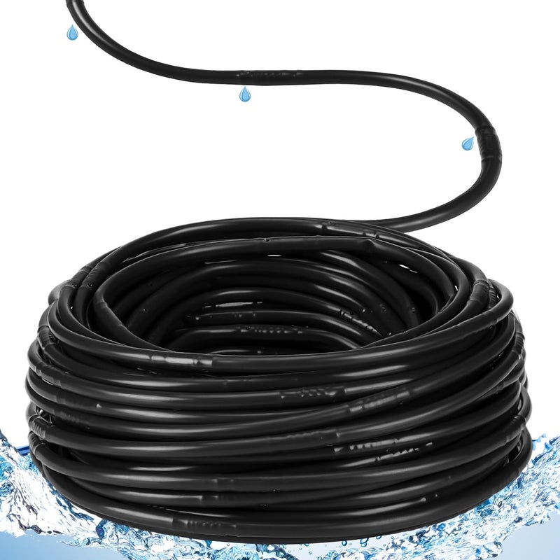 Innconee 1/4 Inch Drip Irrigation Tubing Hydroponics Dripline Hose with 6 Inch Emitter Spacing Irrigation Drip Line Emitter Tubing for Gardens Efficient Raised Beds Flower Watering(Black,100 ft) - Image 1